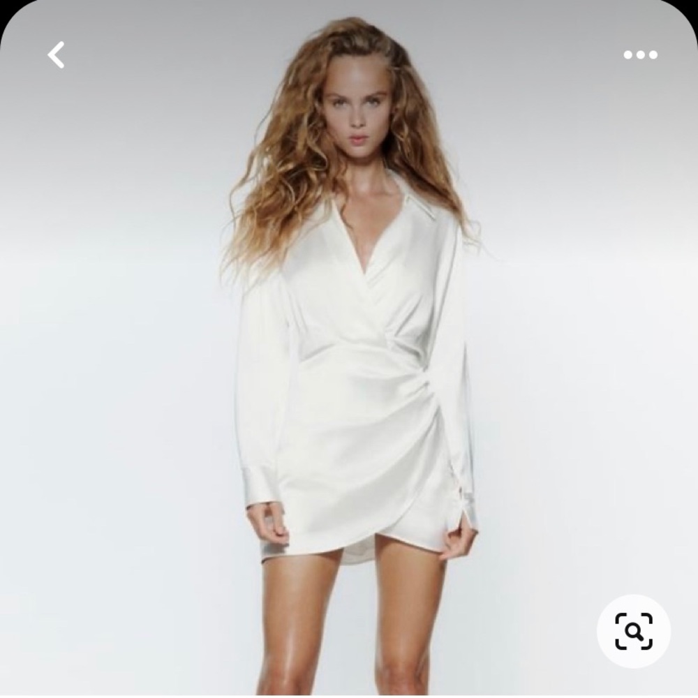 Zara Satin effect white mini dress long sleeve